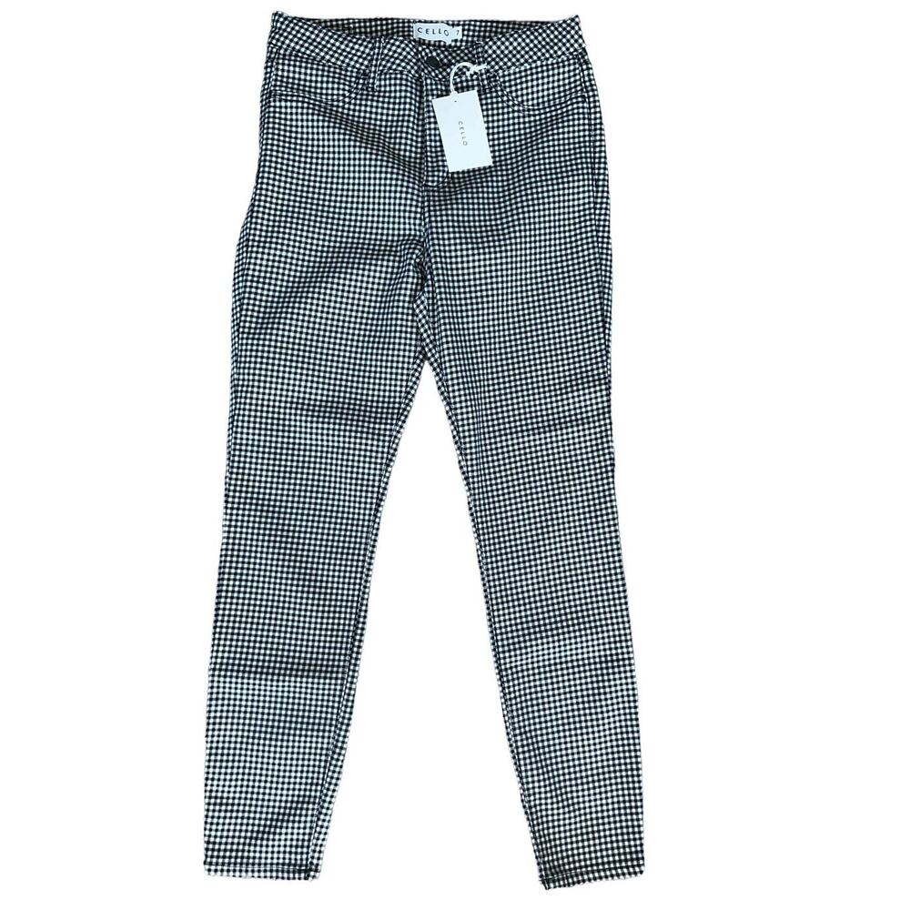 NWT Cello High Waist Slim Fit Houndstooth Ankle Trouser Black White Women's Sz 7